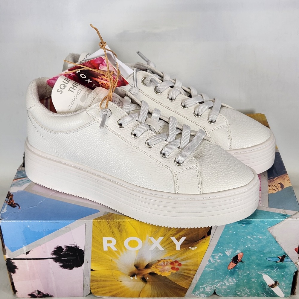 Roxy Sheilahh 2.0 Sneaker Women Size 8.5 White Platform Faux Leather Lace Up - Picture 2 of 8